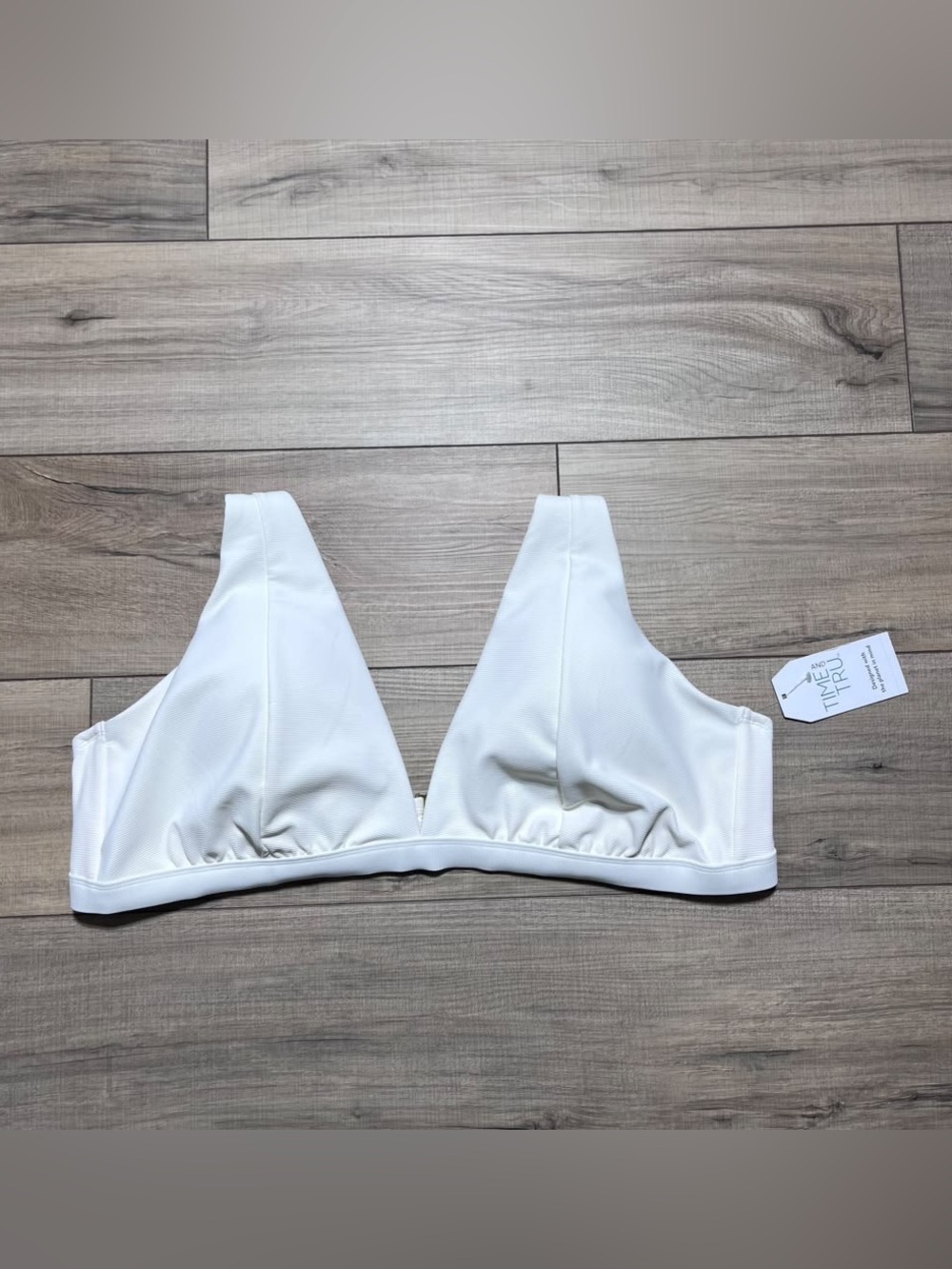 Time And Tru Womens Ribbed Triangle Swim Bikini Top Size 3X (24W-26W) White